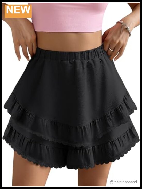 Pants - Flowy Skort with Built-in Shorts for Women, A-Line Ruffle Hem, Tennis Golf